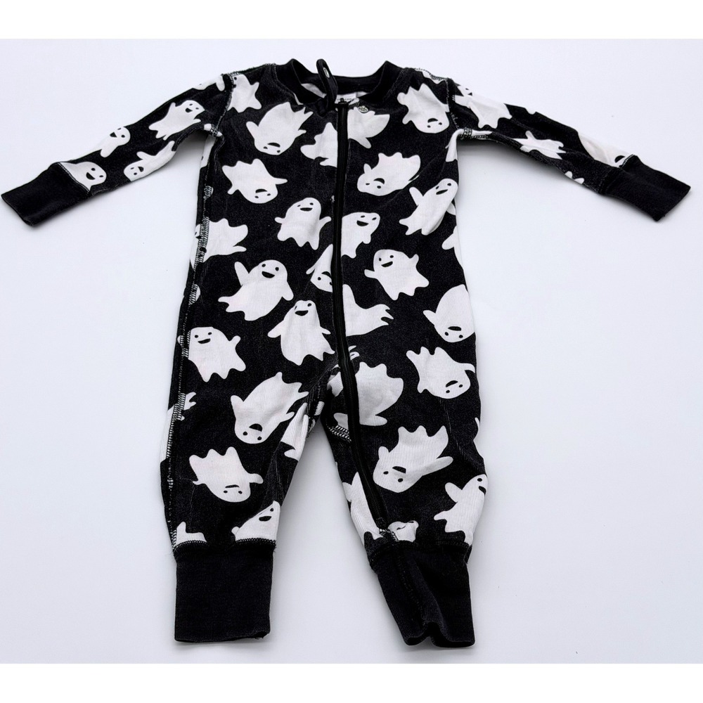 Hanna Andersson Spooky Smiles Ghost Print Halloween Zip Sleeper  3-6mo